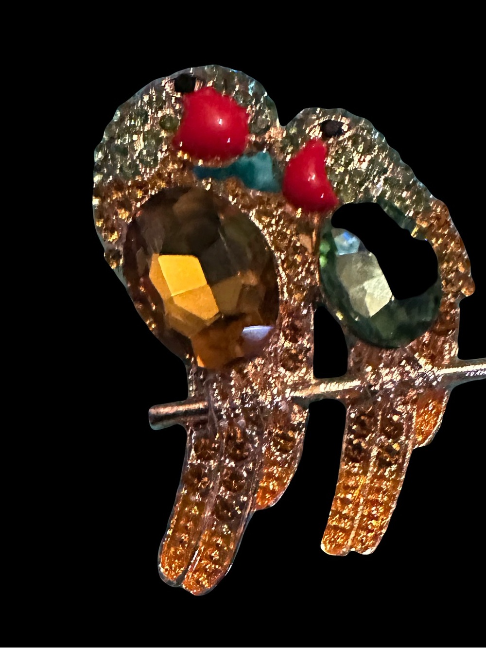 Gold-Tone Multistone Bird Brooch with Champagne and Green